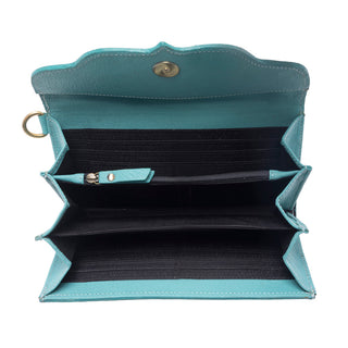 Myra Sunfire Valley Handtooled Hairon Leather Women’s Wallet in Turquoise Pearl, Myra USA - A Blissfully Beautiful Boutique