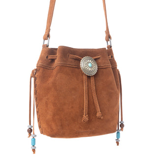 Myra Yellowstone Sundown Ember Suede Leather Bucket Bag in Maple Brown, Myra USA - A Blissfully Beautiful Boutique