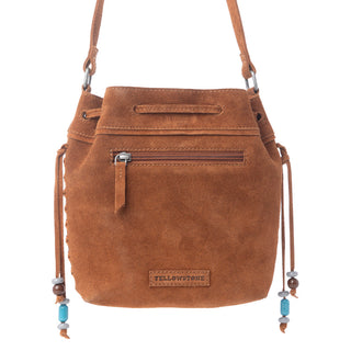 Myra Yellowstone Sundown Ember Suede Leather Bucket Bag in Maple Brown, Myra USA - A Blissfully Beautiful Boutique