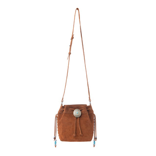 Myra Yellowstone Sundown Ember Suede Leather Bucket Bag in Maple Brown, Myra USA - A Blissfully Beautiful Boutique