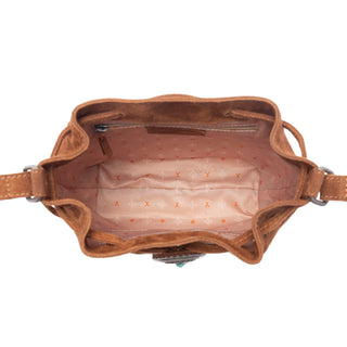 Myra Yellowstone Sundown Ember Suede Leather Bucket Bag in Maple Brown, Myra USA - A Blissfully Beautiful Boutique