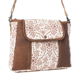 Myra Oakline Cotton & Leather Shoulder Bag in Mocha Beige, Myra USA - A Blissfully Beautiful Boutique