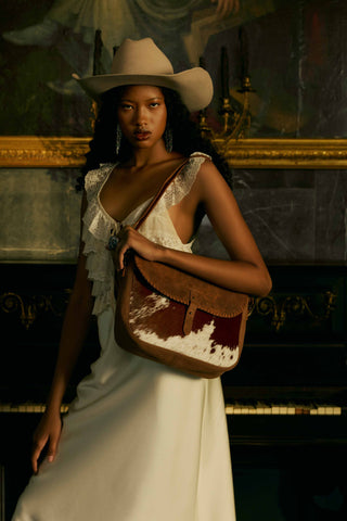 Myra Honey Field Hairon Leather Messenger Bag in Sable Mist, Myra USA - A Blissfully Beautiful Boutique