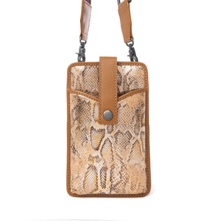 Myra Cedar Snake Print Leather Cell Phone Holder in Toffee Patch, Myra USA - A Blissfully Beautiful Boutique