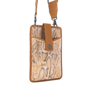 Myra Cedar Snake Print Leather Cell Phone Holder in Toffee Patch, Myra USA - A Blissfully Beautiful Boutique