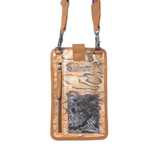 Myra Cedar Snake Print Leather Cell Phone Holder in Toffee Patch, Myra USA - A Blissfully Beautiful Boutique