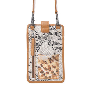 Myra Cedar Snake Print Leather Cell Phone Holder in Ebony Cream, Myra USA - A Blissfully Beautiful Boutique