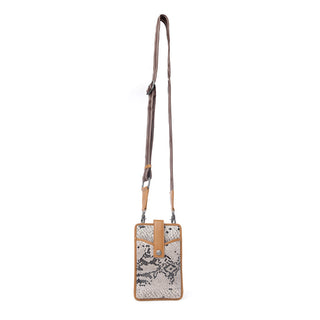 Myra Cedar Snake Print Leather Cell Phone Holder in Ebony Cream, Myra USA - A Blissfully Beautiful Boutique