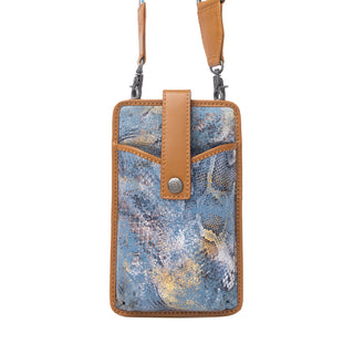 Myra Cedar Snake Print Leather Cell Phone Holder in Turquoise Sand, Myra USA - A Blissfully Beautiful Boutique
