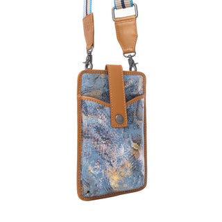 Myra Cedar Snake Print Leather Cell Phone Holder in Turquoise Sand, Myra USA - A Blissfully Beautiful Boutique