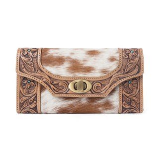 Myra Fern Pass Handtooled Hairon Leather Women’s Wallet in Warm Caramel, Myra USA - A Blissfully Beautiful Boutique