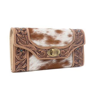 Myra Fern Pass Handtooled Hairon Leather Women’s Wallet in Warm Caramel, Myra USA - A Blissfully Beautiful Boutique