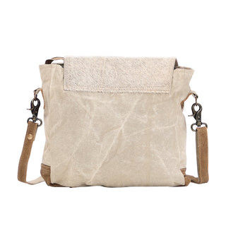 Myra Factual Hairon Leather Messenger Bag â€“ Swirl Canvas, White Hairon Flap, Rustic Straps for Everyday Western Style, Myra USA - A Blissfully Beautiful Boutique