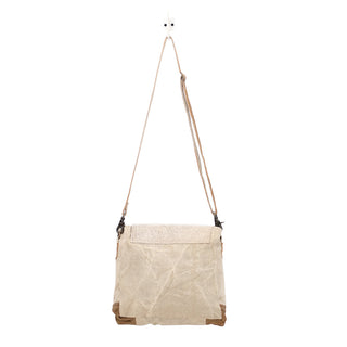Myra Factual Hairon Leather Messenger Bag â€“ Swirl Canvas, White Hairon Flap, Rustic Straps for Everyday Western Style, Myra USA - A Blissfully Beautiful Boutique