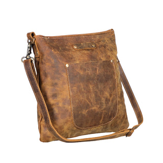 Myra Beast Leather Messenger Bag for Women Distressed Brown Full-Grain Leather with Adjustable Strap and Front Pocket, Myra USA - A Blissfully Beautiful Boutique