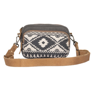 Myra Temptation Tribal Pattern Small Crossbody Bag for Women â€“ Geometric Canvas Front, Adjustable Leather Strap for Everyday Western Style, Myra USA - A Blissfully Beautiful Boutique