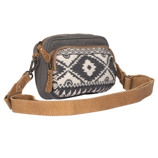 Myra Temptation Tribal Pattern Small Crossbody Bag for Women â€“ Geometric Canvas Front, Adjustable Leather Strap for Everyday Western Style, Myra USA - A Blissfully Beautiful Boutique