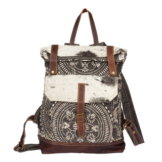 Myra Vibe with Me Hairon Canvas Backpack for Women Mandala Print, Leather Straps for Boho Travel & Western Day Trips, Myra USA - A Blissfully Beautiful Boutique