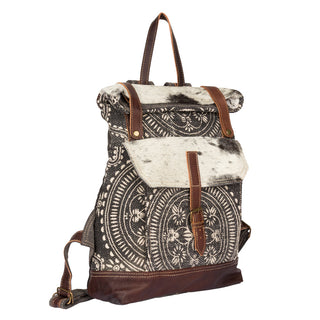 Myra Vibe with Me Hairon Canvas Backpack for Women Mandala Print, Leather Straps for Boho Travel & Western Day Trips, Myra USA - A Blissfully Beautiful Boutique