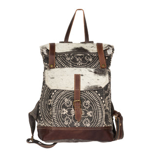Myra Vibe with Me Hairon Canvas Backpack for Women Mandala Print, Leather Straps for Boho Travel & Western Day Trips, Myra USA - A Blissfully Beautiful Boutique