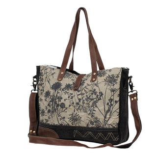 Myra Mystique Canvas Leather Messenger Bag - Dual Strap Floral Satchel with Vintage Print and Adjustable Crossbody Design, Myra USA - A Blissfully Beautiful Boutique