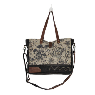 Myra Mystique Canvas Leather Messenger Bag - Dual Strap Floral Satchel with Vintage Print and Adjustable Crossbody Design, Myra USA - A Blissfully Beautiful Boutique