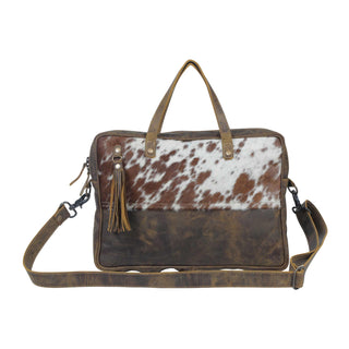 Myra Serenity Hair-On Leather Laptop Bag - Western Office Tote with Detachable Strap and Spacious Interior for Easy Carry, Myra USA - A Blissfully Beautiful Boutique