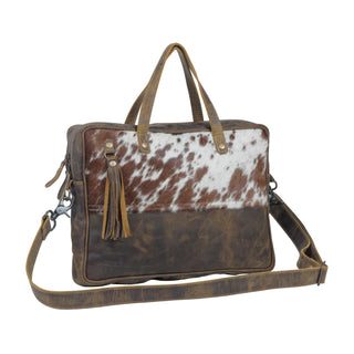 Myra Serenity Hair-On Leather Laptop Bag - Western Office Tote with Detachable Strap and Spacious Interior for Easy Carry, Myra USA - A Blissfully Beautiful Boutique