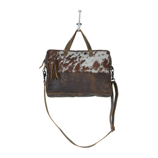 Myra Serenity Hair-On Leather Laptop Bag - Western Office Tote with Detachable Strap and Spacious Interior for Easy Carry, Myra USA - A Blissfully Beautiful Boutique