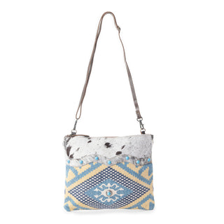 Myra Tufts Pattern Woven Hairon Crossbody â€“ Tribal Geometric Print with Leather Strap and Studded Accents, Myra USA - A Blissfully Beautiful Boutique