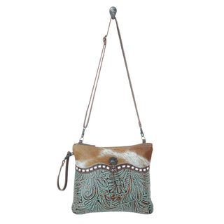 Myra Blue Isle Embossed Leather Crossbody Bag for Women Small Size Western Sling with Hairon Accents, Myra USA - A Blissfully Beautiful Boutique