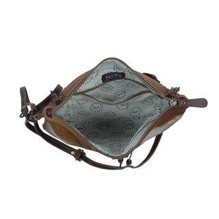 Myra Blue Isle Embossed Leather Crossbody Bag for Women Small Size Western Sling with Hairon Accents, Myra USA - A Blissfully Beautiful Boutique