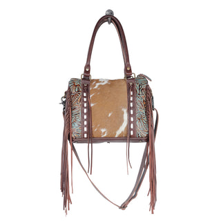 Myra Maia Hairon Leather Concealed Carry Bag for Women – Tooled Leather Panels, Fringed Sides, Dual Straps for Easy Carry, Myra USA - A Blissfully Beautiful Boutique