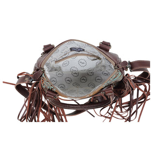 Myra Maia Hairon Leather Concealed Carry Bag for Women – Tooled Leather Panels, Fringed Sides, Dual Straps for Easy Carry, Myra USA - A Blissfully Beautiful Boutique