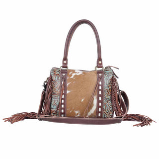 Myra Maia Hairon Leather Concealed Carry Bag for Women – Tooled Leather Panels, Fringed Sides, Dual Straps for Easy Carry, Myra USA - A Blissfully Beautiful Boutique
