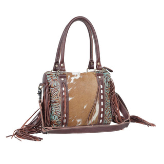 Myra Maia Hairon Leather Concealed Carry Bag for Women – Tooled Leather Panels, Fringed Sides, Dual Straps for Easy Carry, Myra USA - A Blissfully Beautiful Boutique