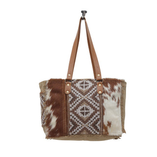 Myra Elisa Le Hairon Leather Tote Bag Fringe Accents, Handwoven Tribal Design for Everyday Use, Myra USA - A Blissfully Beautiful Boutique