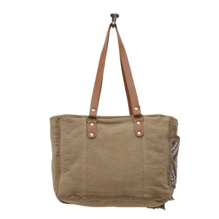 Myra Elisa Le Hairon Leather Tote Bag Fringe Accents, Handwoven Tribal Design for Everyday Use, Myra USA - A Blissfully Beautiful Boutique
