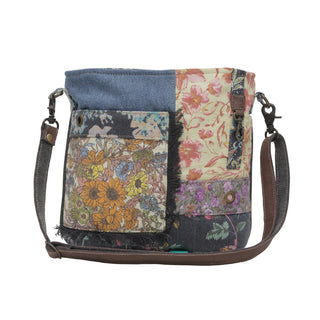 Myra Le Fleur Vintage Satchel Bag for Women with Colorblock Florals and Rustic Leather Sling, Myra USA - A Blissfully Beautiful Boutique