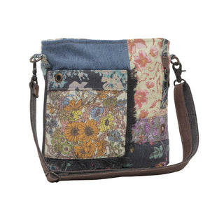 Myra Le Fleur Vintage Satchel Bag for Women with Colorblock Florals and Rustic Leather Sling, Myra USA - A Blissfully Beautiful Boutique