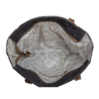 Myra Polos Aztec Canvas Tote for Women – Tribal Print Body with Dual Leather Handles for Everyday Western Style