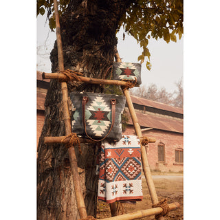 Myra Polos Aztec Canvas Tote for Women – Tribal Print Body with Dual Leather Handles for Everyday Western Style