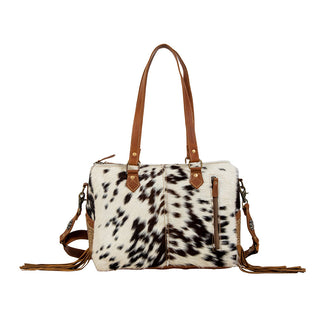 Myra Laredo Concealed Carry Bag - Hand-Stitched Hair-On Leather Satchel with Embossed Detailing and Western Fringe Design, Myra USA - A Blissfully Beautiful Boutique