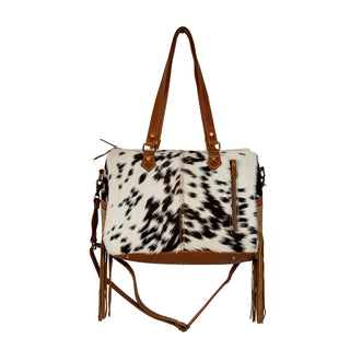 Myra Laredo Concealed Carry Bag - Hand-Stitched Hair-On Leather Satchel with Embossed Detailing and Western Fringe Design, Myra USA - A Blissfully Beautiful Boutique