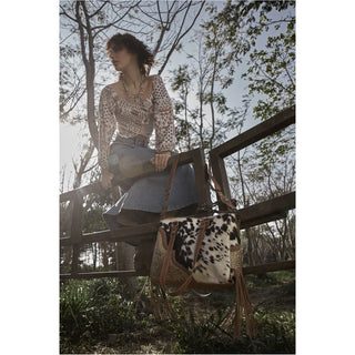 Myra Laredo Concealed Carry Bag - Hand-Stitched Hair-On Leather Satchel with Embossed Detailing and Western Fringe Design, Myra USA - A Blissfully Beautiful Boutique