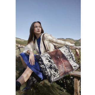 Myra Rosalinda Cross Stitched Hairon Leather Weekender Bag - Spacious Travel Tote with Stitch Trim and Durable Shoulder Straps, Myra USA - A Blissfully Beautiful Boutique