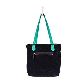 Myra Galaxy Fire Handtooled Shoulder Bag Black Sparkle Body with Aqua Leather Straps, Myra USA - A Blissfully Beautiful Boutique
