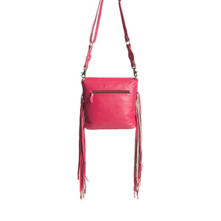 Myra Rosa Verde Hand Tooled Leather Sling Bag for Women â€“ Pink Floral Western Flap, Fringe Sides, Speckled Print Body, Myra USA - A Blissfully Beautiful Boutique