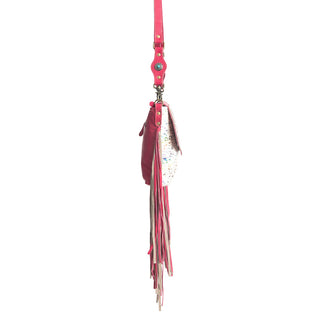 Myra Rosa Verde Hand Tooled Leather Sling Bag for Women â€“ Pink Floral Western Flap, Fringe Sides, Speckled Print Body, Myra USA - A Blissfully Beautiful Boutique