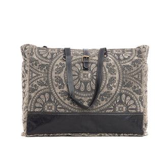 Myra Carmela Printed Canvas Weekender Bag â€“ Leather Handles with Buckle Strap, Spacious Travel Tote for Western Getaways, Myra USA - A Blissfully Beautiful Boutique
